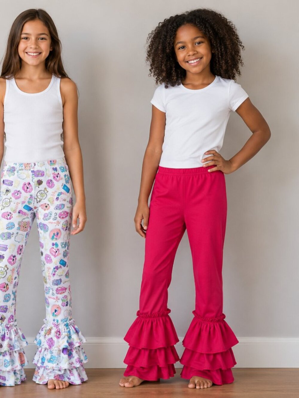 Pink Print Ruffle Hem Boutique Leggings Girls